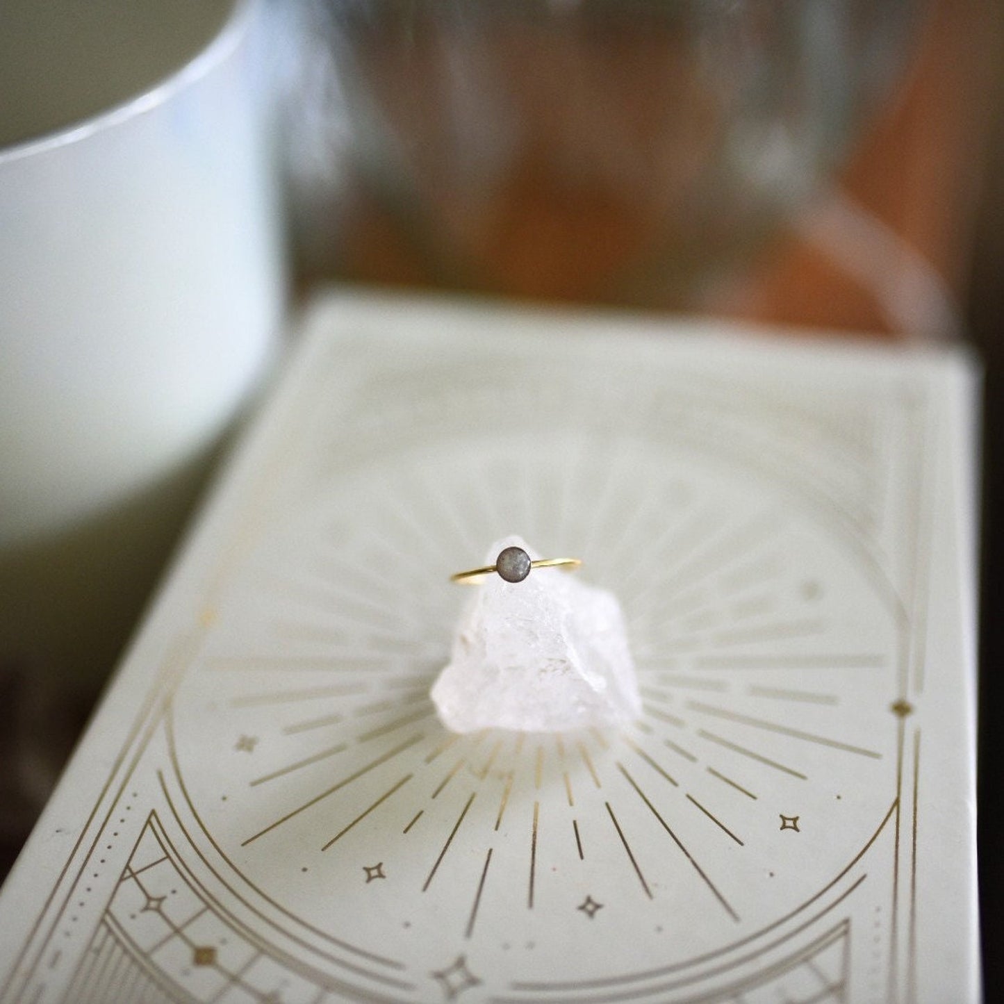 Memorial Ashes Round Remembrance Ring - Black Stone - Solace Handmade Jewelry