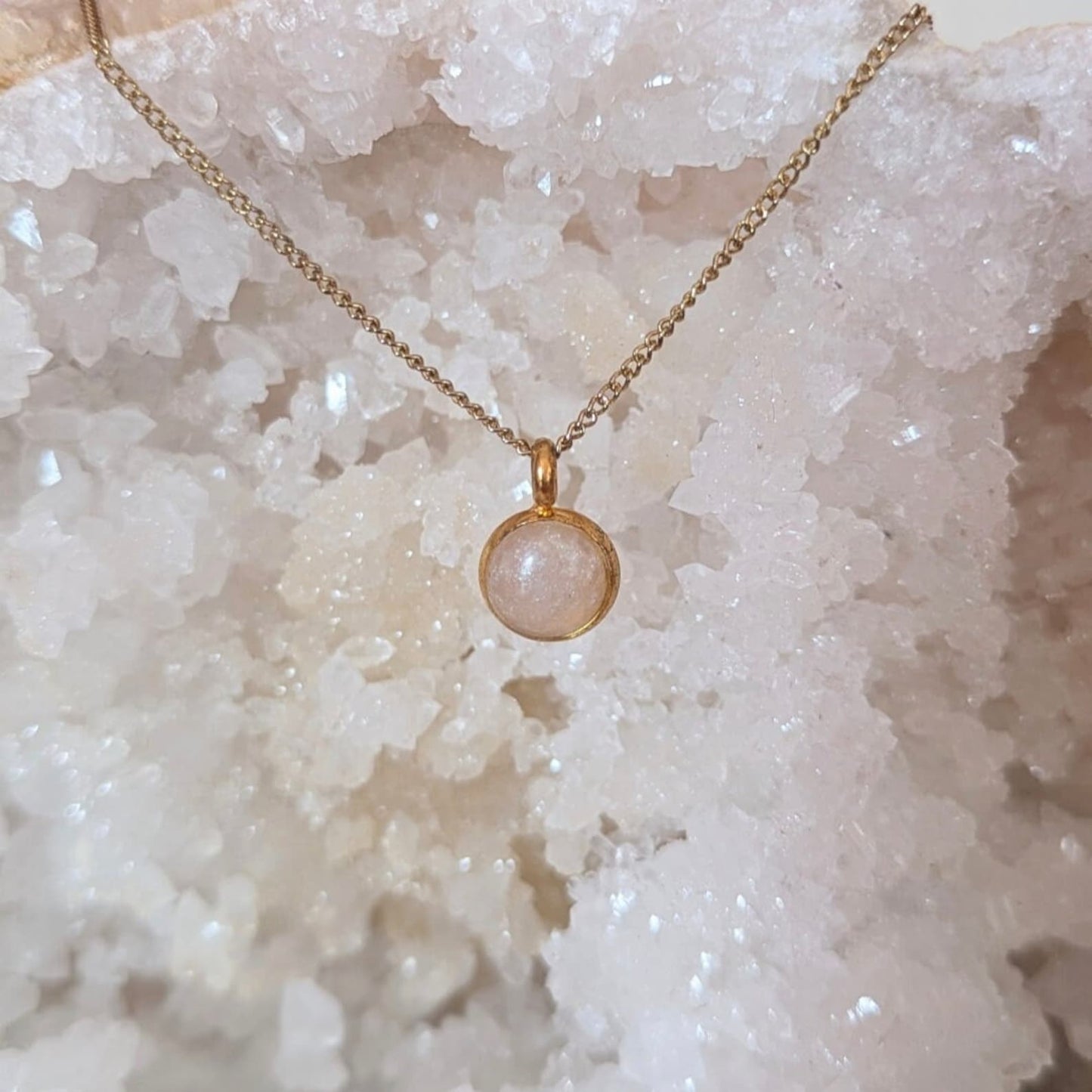 Quartz Energy Stone Round Necklace - White Pearl - Solace Handmade Jewelry 